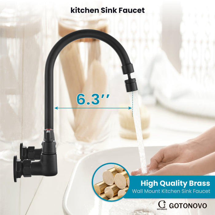 gotonovo 8 Inch Center Wall Mount 360 Degree Swivel Spout Double Handles Kitchen Sink Faucet Kitchen Commercial Sink Utility Laundry Sink Mixer Tap