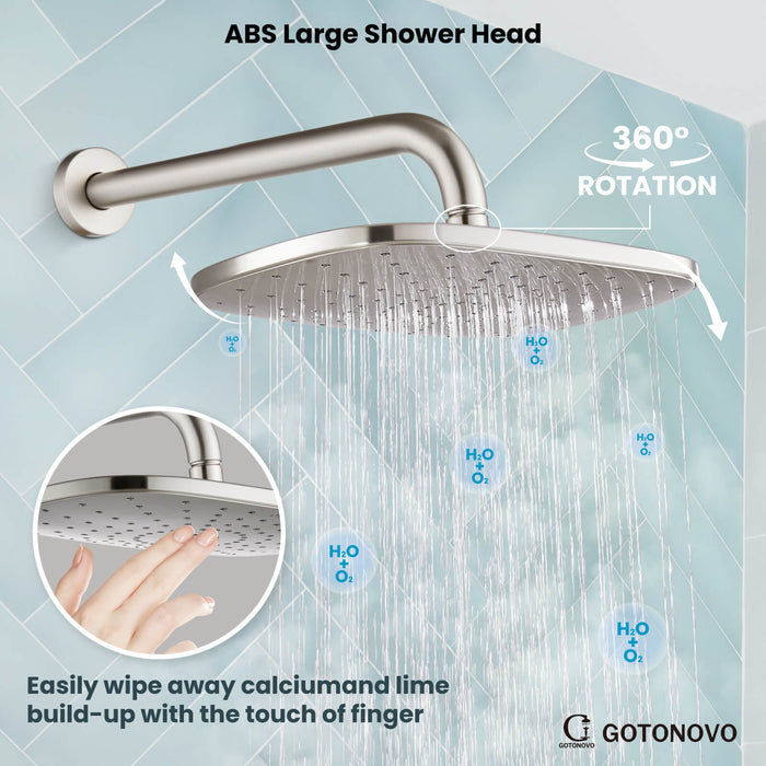 gotonovo Shower System with Handheld Spray Wall Mount ABS Pressure Balance Valve Rain Shower Head System Set Hot and Cold Water Modern Bathroom Rainfall Shower