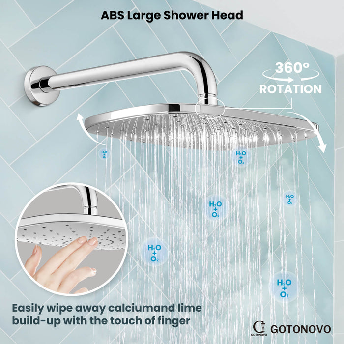 gotonovo Shower System with Handheld Spray Wall Mount ABS Pressure Balance Valve Rain Shower Head System Set Hot and Cold Water Modern Bathroom Rainfall Shower