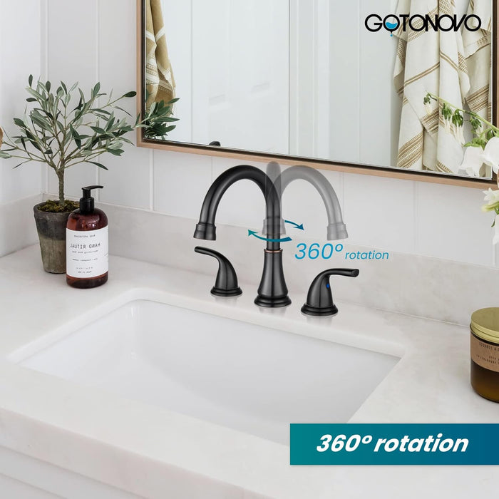 gotonovo 3 Hole Brushed Nickel Bathroom Faucet 8 Inch Vanity Sink Faucet Deck Mount Widespread Dual Handle Hot and Cold Lavatory Sink Faucet with Pop Up Drain and Water Supply Hoses