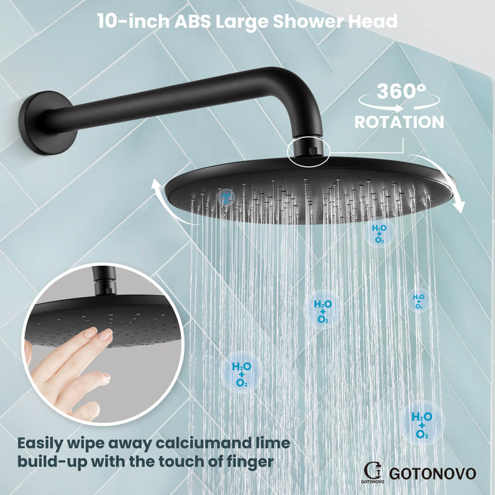 gotonovo Shower System with Handheld Spray Wall Mount ABS Pressure Balance Valve Rain Shower Head System Set Hot and Cold Water Modern Bathroom Rainfall Shower