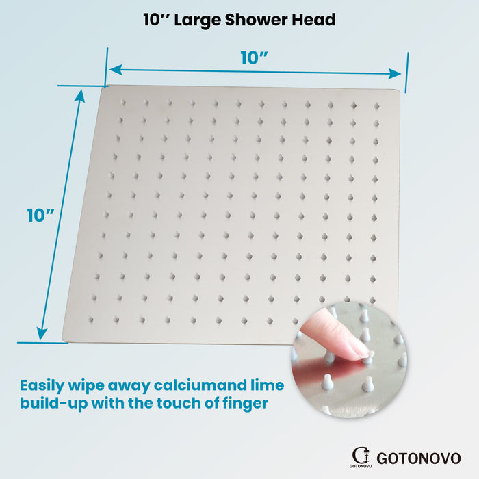 gotonovo Bathroom Rainfall Square Shower Head Ultra-Thin Design SUS304 Stainless Steel High Pressure 360 Degree Free Rotation