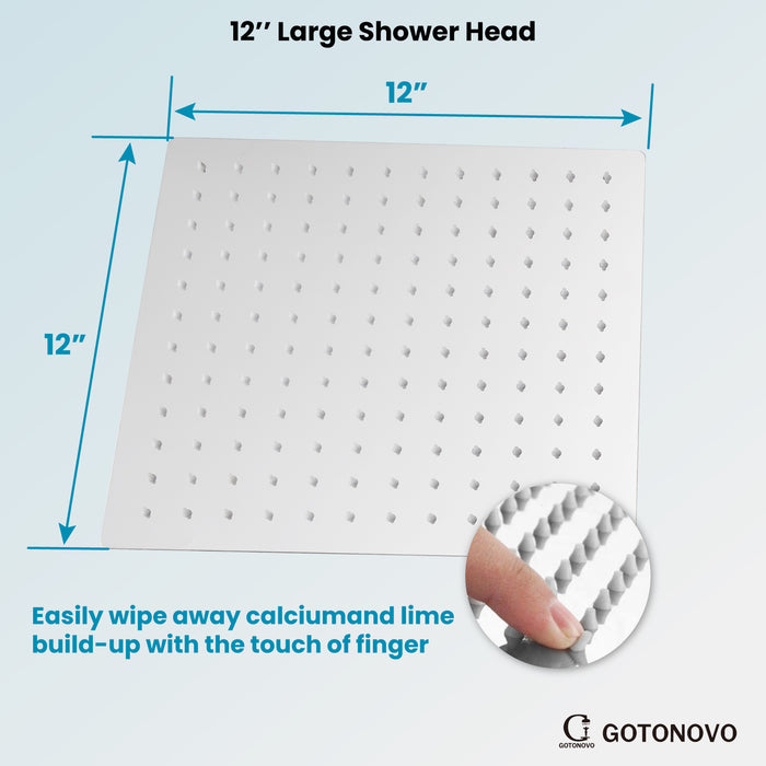 gotonovo Bathroom Rainfall Square Shower Head Ultra-Thin Design SUS304 Stainless Steel High Pressure 360 Degree Free Rotation