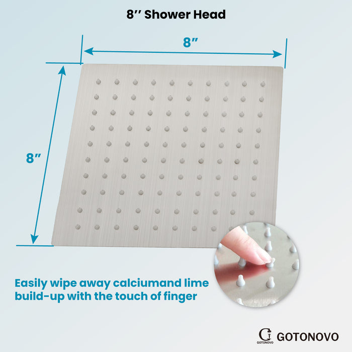 gotonovo Bathroom Rainfall Square Shower Head Ultra-Thin Design SUS304 Stainless Steel High Pressure 360 Degree Free Rotation