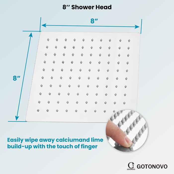 gotonovo Bathroom Rainfall Square Shower Head Ultra-Thin Design SUS304 Stainless Steel High Pressure 360 Degree Free Rotation