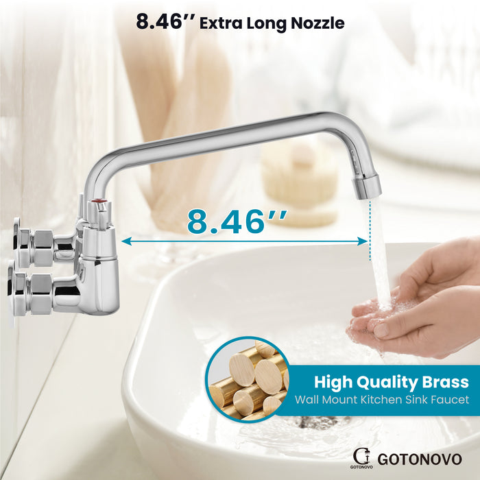 gotonovo 8 Inch Center Wall Mount 360 Degree Swivel Spout Double Handles Kitchen Sink Faucet Kitchen Commercial Sink Utility Laundry Sink Mixer Tap