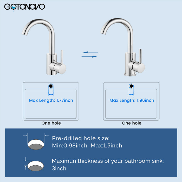 gotonovo Bar Sink Faucet Single Hole Bathroom Kitchen Small RV Sink Faucet Deck Mount SUS304 Lavatory Mixer Tap Single Handle One Hole 360 Degree Swivel Spout Lavatory Sink Faucet