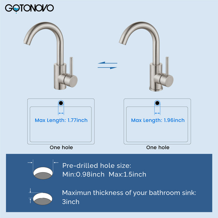 gotonovo Bar Sink Faucet Single Hole Bathroom Kitchen Small RV Sink Faucet Deck Mount SUS304 Lavatory Mixer Tap Single Handle One Hole 360 Degree Swivel Spout Lavatory Sink Faucet