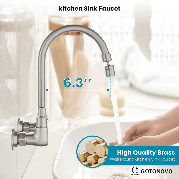 gotonovo 8 Inch Center Wall Mount 360 Degree Swivel Spout Double Handles Kitchen Sink Faucet Kitchen Commercial Sink Utility Laundry Sink Mixer Tap