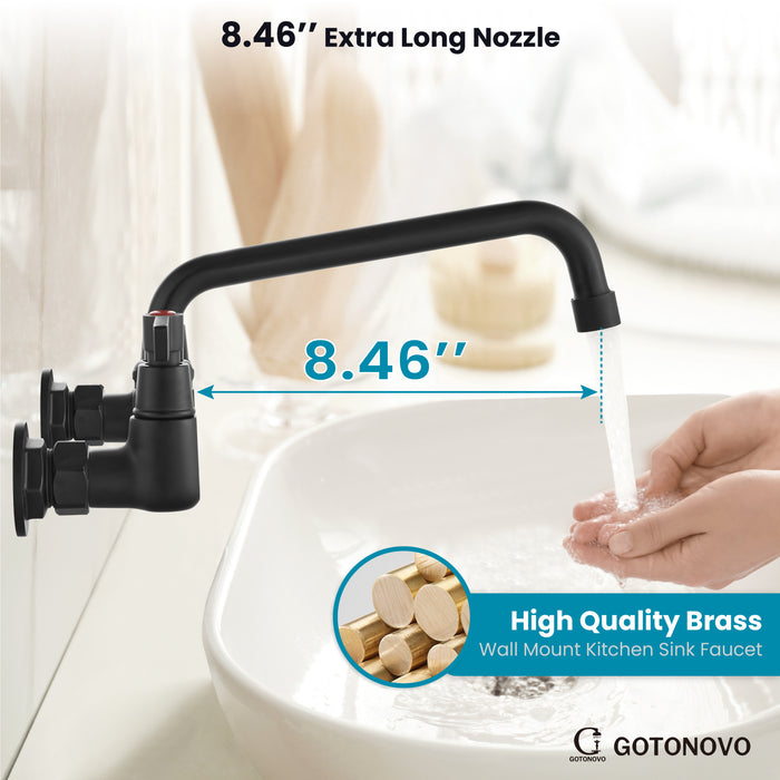 gotonovo 8 Inch Center Sink Mount 360 Degree Swivel Spout Double Handles Kitchen Sink Faucet Kitchen Commercial Sink Utility Laundry Sink Mixer Tap with Converter