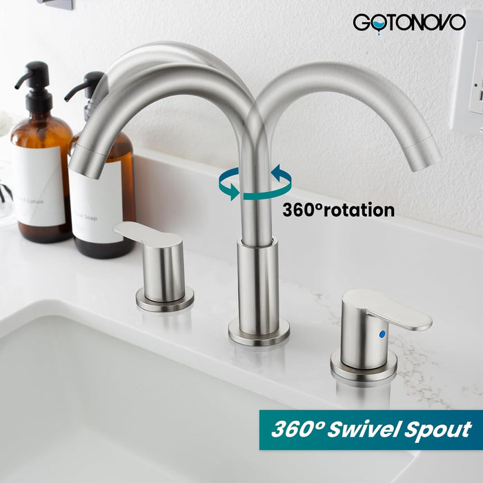 gotonovo Bathroom Faucets for Sink 3 Hole 2 Handles Bathroom Sink Widespread Faucet with Pop Up Drain,Waterlines Bathroom Sink Fixtures