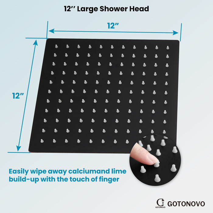 gotonovo Bathroom Rainfall Square Shower Head Ultra-Thin Design SUS304 Stainless Steel High Pressure 360 Degree Free Rotation