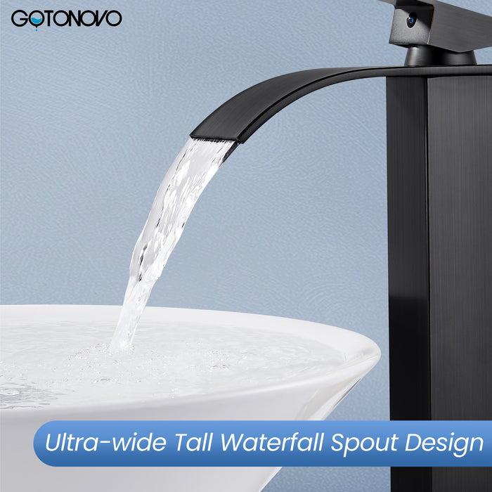 gotonovo Tall Waterfall Bathroom Vessel Sink Faucet Modern Bathroom Vanity Faucet Single Handle Single Hole Farmhouse Bar Mixer Tap Washbasin Faucet Deck Mount