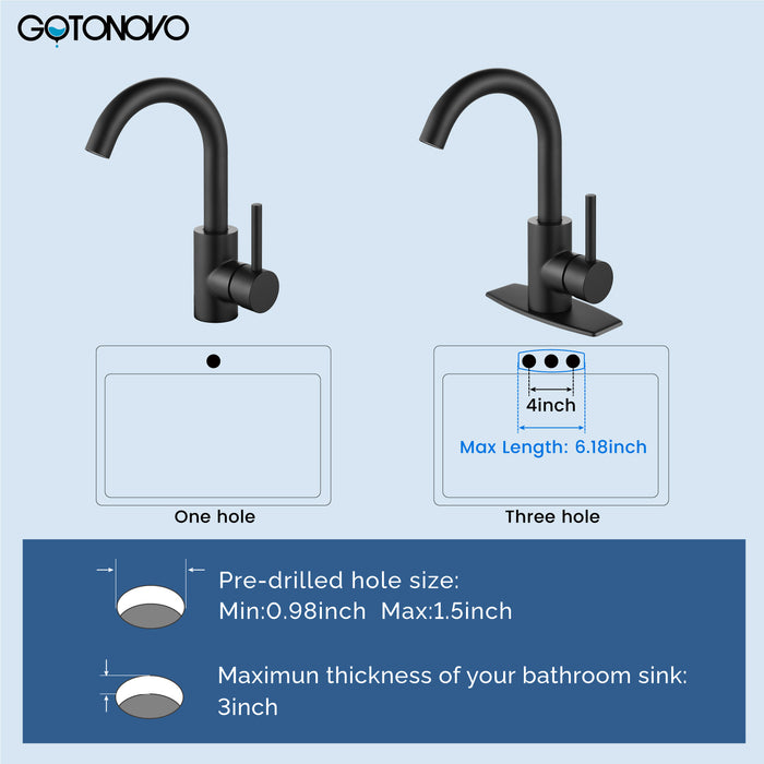 gotonovo Bar Sink Faucet Single Hole Bathroom Kitchen Small RV Sink Faucet Deck Mount SUS304 Lavatory Mixer Tap Single Handle One Hole 360 Degree Swivel Spout Lavatory Sink Faucet