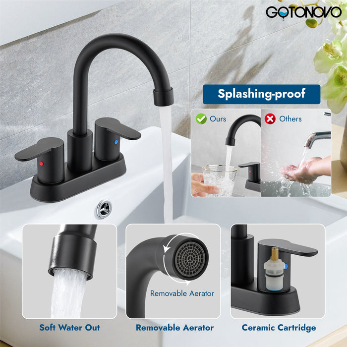 Bathroom Faucet 4 Inch Centerset Bathroom Sink Faucet, Double Handle Bathroom Faucets 360 Degree Swivel Spout Deck Mounted Lavatory Vanity Faucet Mixer Tap with Pop Up Drain