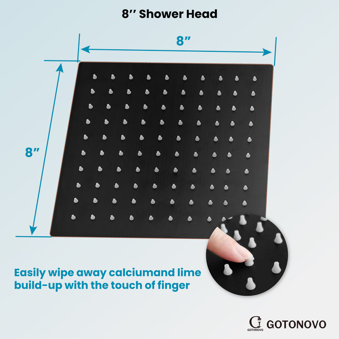 gotonovo Bathroom Rainfall Square Shower Head Ultra-Thin Design SUS304 Stainless Steel High Pressure 360 Degree Free Rotation