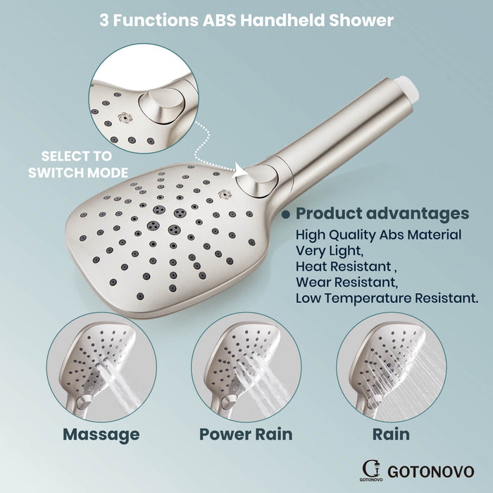 gotonovo Shower System with Handheld Spray Wall Mount ABS Pressure Balance Valve Rain Shower Head System Set Hot and Cold Water Modern Bathroom Rainfall Shower