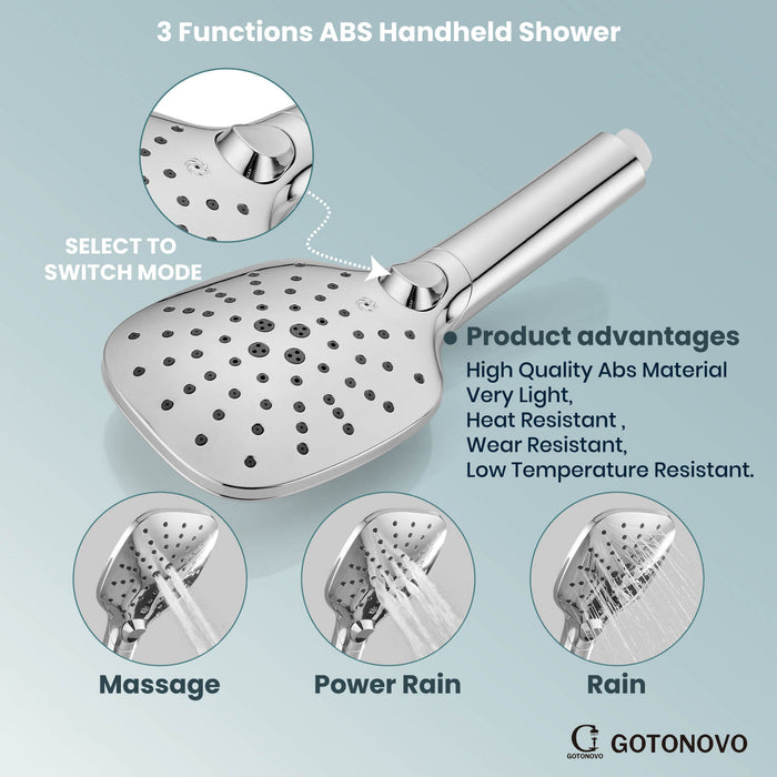 gotonovo Shower System with Handheld Spray Wall Mount ABS Pressure Balance Valve Rain Shower Head System Set Hot and Cold Water Modern Bathroom Rainfall Shower