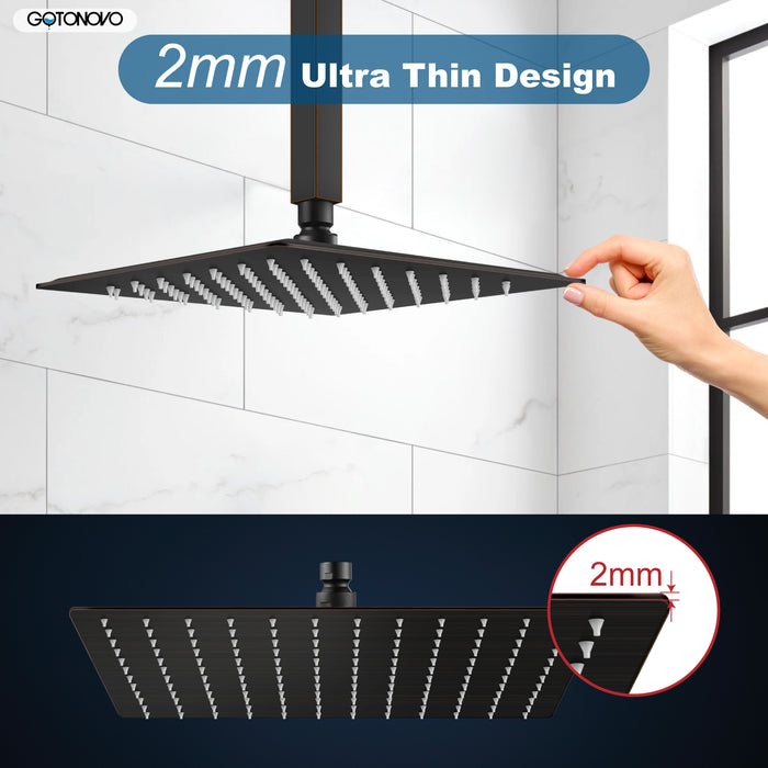 gotonovo 16'' Rain Showerhead 16 Inch HIGH Pressure Square Stainless Steel 1/16" Ultra Thin Rain Large Shower Head Waterfall Full Body Coverage with Silicone Nozzle Swivel Connector