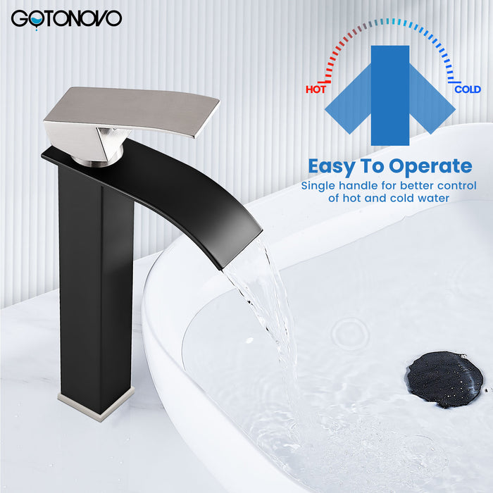 gotonovo Tall Waterfall Bathroom Vessel Sink Faucet Modern Bathroom Vanity Faucet Single Handle Single Hole Farmhouse Bar Mixer Tap Washbasin Faucet Deck Mount