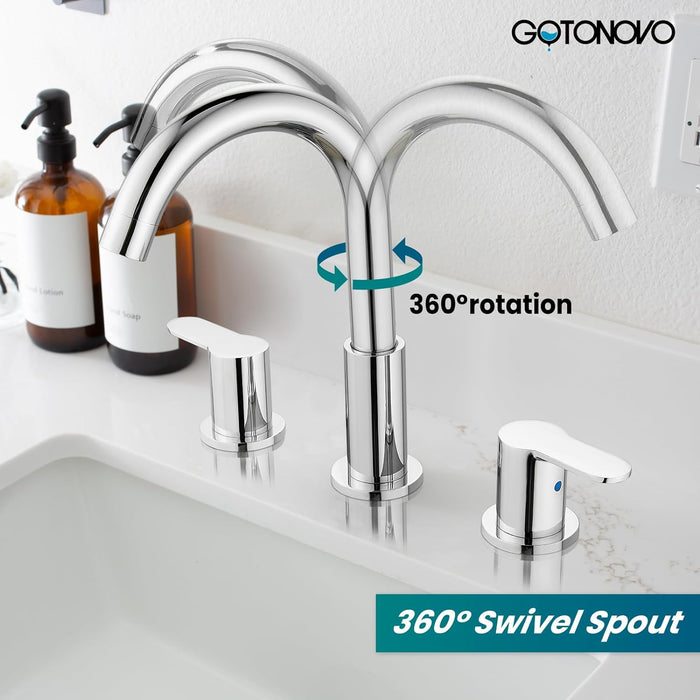 gotonovo Bathroom Faucets for Sink 3 Hole 2 Handles Bathroom Sink Widespread Faucet with Pop Up Drain,Waterlines Bathroom Sink Fixtures