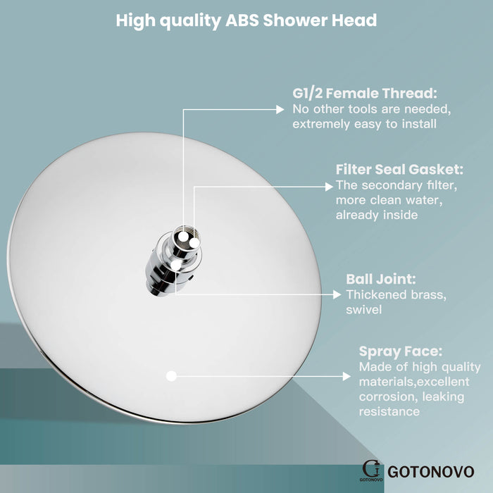 gotonovo Shower System with Handheld Spray Wall Mount ABS Pressure Balance Valve Rain Shower Head System Set Hot and Cold Water Modern Bathroom Rainfall Shower