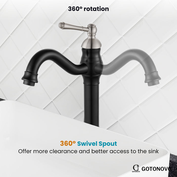 gotonovo Bathroom Vessel Sink Faucet Single Handle Lavatory Vanity Mixer Bar Tap with Pop Up Drain Tall Spout Single Hole Deck Mount