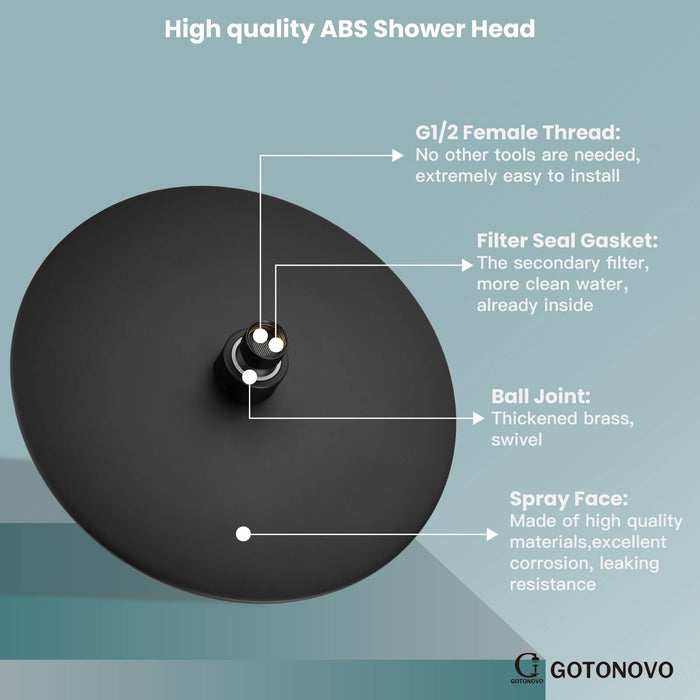 gotonovo Shower System with Handheld Spray Wall Mount ABS Pressure Balance Valve Rain Shower Head System Set Hot and Cold Water Modern Bathroom Rainfall Shower