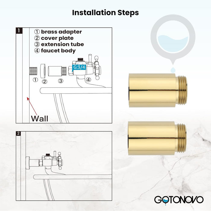 gotonovo One Pair 2 Inch Extension Tube for Shower Fixture Spout Tub Spout Extender G3/4 Male Thread Connector