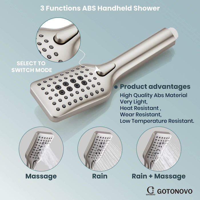 gotonovo Shower System Set 10 Inch Shower Head with ABS Handheld Spray Anti-Scald Pressure Balance Valve Modern Luxury Rain Rough-in Valve Body and Trim Kit