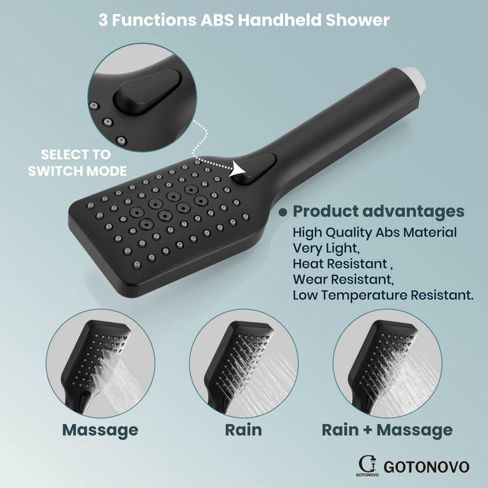 gotonovo Shower System Set 10 Inch Shower Head with ABS Handheld Spray Anti-Scald Pressure Balance Valve Modern Luxury Rain Rough-in Valve Body and Trim Kit