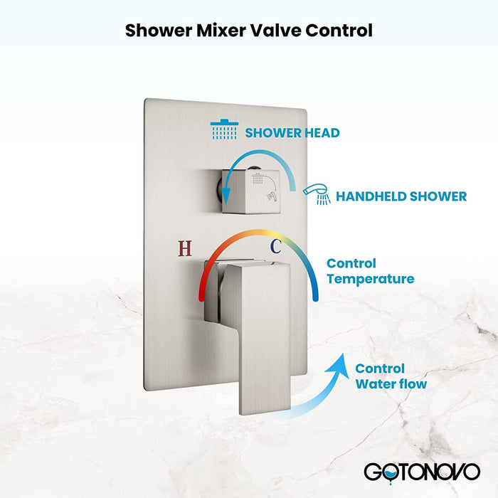 gotonovo Ceiling Mount Rainfall Shower System with Square Shower Head with Handheld shower and Pressure Balance Shower Valve Kit Luxury Rain Mixer Shower Combo Set Bathroom