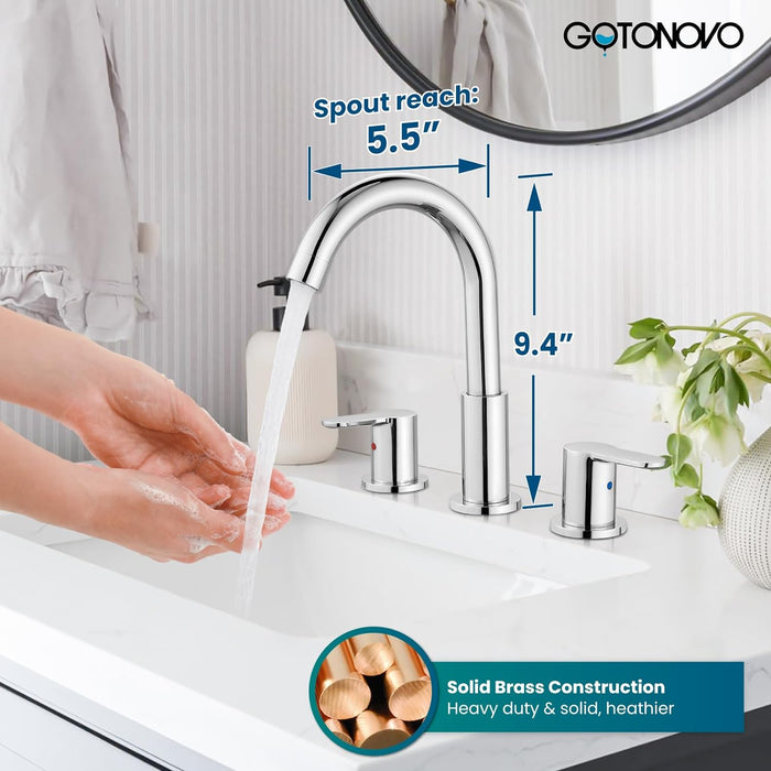 gotonovo Bathroom Faucets for Sink 3 Hole 2 Handles Bathroom Sink Widespread Faucet with Pop Up Drain,Waterlines Bathroom Sink Fixtures