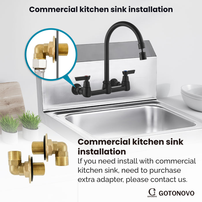 gotonovo 8 Inch Center Wall Mount 360 Degree Swivel Spout Double Handles Kitchen Sink Faucet Kitchen Commercial Sink Utility Laundry Sink Mixer Tap