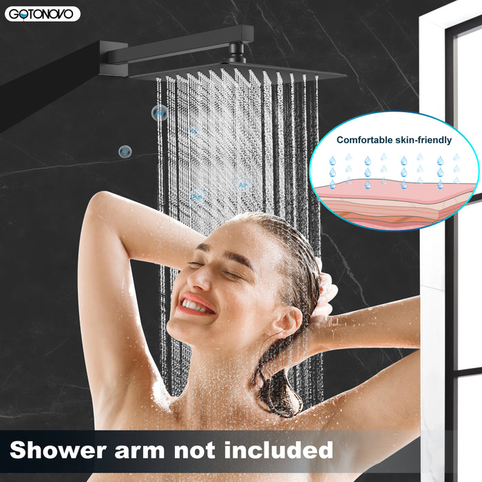 gotonovo Rainfall Showerhead 12 Inch Square Stainless Steel Rain Shower Head Waterfall High Pressure Crackproof Coverage with Silicone Nozzle 1/16" Ultra Thin Design Swivel Connector