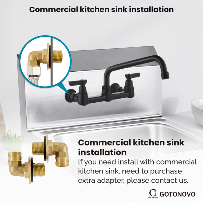 gotonovo 8 Inch Center Wall Mount 360 Degree Swivel Spout Double Handles Kitchen Sink Faucet Kitchen Commercial Sink Utility Laundry Sink Mixer Tap