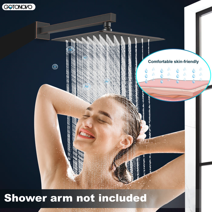 gotonovo Rainfall Showerhead 12 Inch Square Stainless Steel Rain Shower Head Waterfall High Pressure Crackproof Coverage with Silicone Nozzle 1/16" Ultra Thin Design Swivel Connector