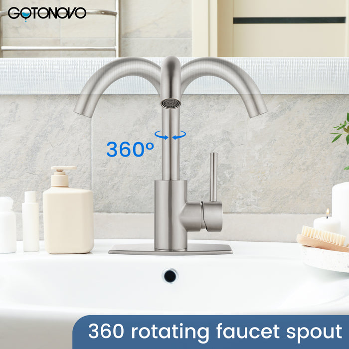 gotonovo Bar Sink Faucet Single Hole Bathroom Kitchen Small RV Sink Faucet Deck Mount SUS304 Lavatory Mixer Tap Single Handle One Hole 360 Degree Swivel Spout Lavatory Sink Faucet