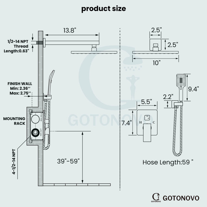 gotonovo Shower System Set 10 Inch Shower Head with ABS Handheld Spray Anti-Scald Pressure Balance Valve Modern Luxury Rain Rough-in Valve Body and Trim Kit