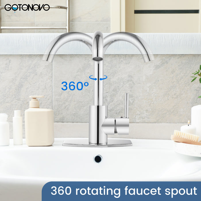 gotonovo Bar Sink Faucet Single Hole Bathroom Kitchen Small RV Sink Faucet Deck Mount SUS304 Lavatory Mixer Tap Single Handle One Hole 360 Degree Swivel Spout Lavatory Sink Faucet