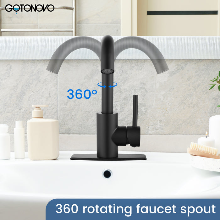 gotonovo Bar Sink Faucet Single Hole Bathroom Kitchen Small RV Sink Faucet Deck Mount SUS304 Lavatory Mixer Tap Single Handle One Hole 360 Degree Swivel Spout Lavatory Sink Faucet