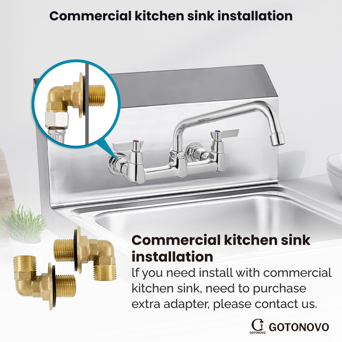 gotonovo 8 Inch Center Wall Mount 360 Degree Swivel Spout Double Handles Kitchen Sink Faucet Kitchen Commercial Sink Utility Laundry Sink Mixer Tap