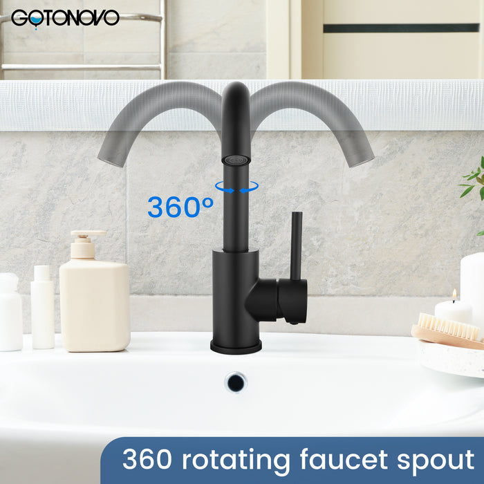 gotonovo Bar Sink Faucet Single Hole Bathroom Kitchen Small RV Sink Faucet Deck Mount SUS304 Lavatory Mixer Tap Single Handle One Hole 360 Degree Swivel Spout Lavatory Sink Faucet