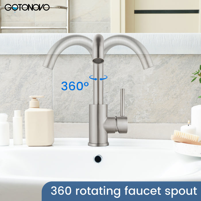 gotonovo Bar Sink Faucet Single Hole Bathroom Kitchen Small RV Sink Faucet Deck Mount SUS304 Lavatory Mixer Tap Single Handle One Hole 360 Degree Swivel Spout Lavatory Sink Faucet