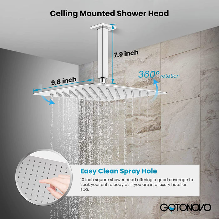 gotonovo Ceiling Mount Rainfall Shower System with Square Shower Head with Handheld shower and Pressure Balance Shower Valve Kit Luxury Rain Mixer Shower Combo Set Bathroom