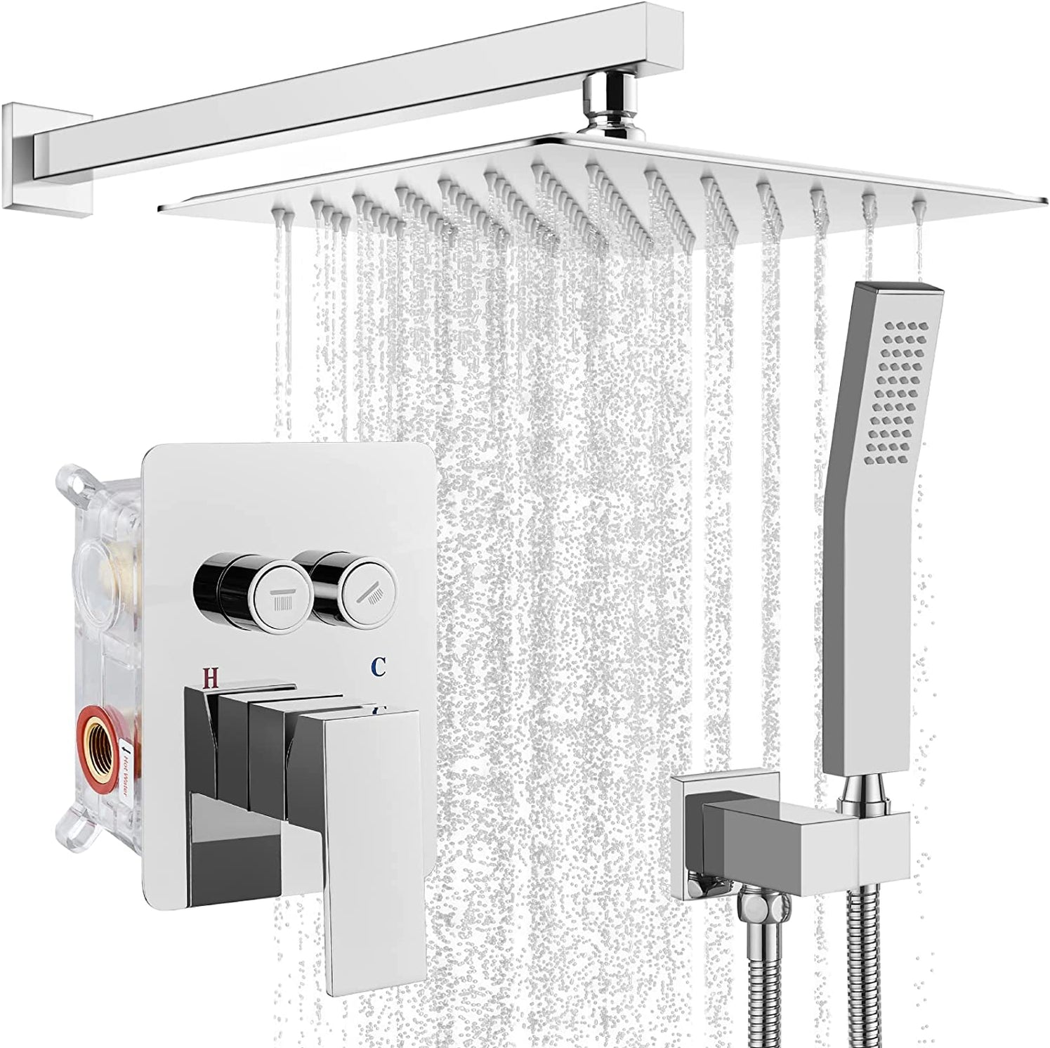 gotonovo Push Button Rain Shower System Rainfall Shower Head with Hand