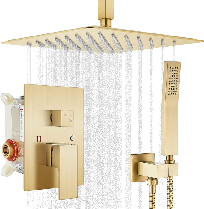 gotonovo Ceiling Mount Rainfall Shower System with Square Shower Head with Handheld shower and Pressure Balance Shower Valve Kit Luxury Rain Mixer Shower Combo Set Bathroom