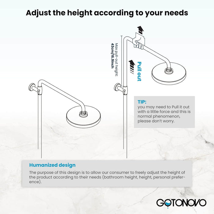 gotonovo 8 Inch Exposed Bathroom Shower System Round Shower Head with Adjustable Handheld Spray Wall Mounted Double Lever Handles Shower Fixture set Triple Function with Tub Spout