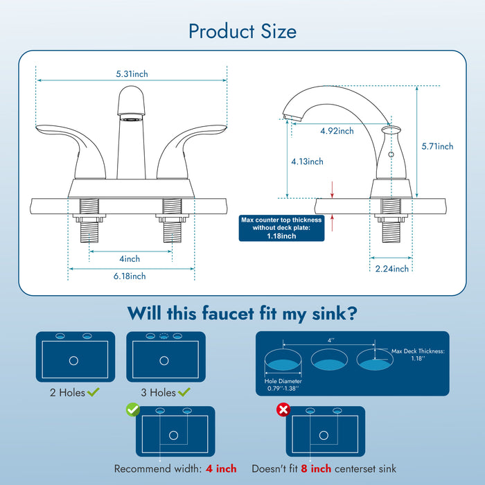 4 ”Centerset Badkamer Toilet Kraan Dekmontage 2 Handgrepen Badkamer Wastafel Kraan Mengkraan met Dekplaat Pop-up Afvoer en Watertoevoerslangen