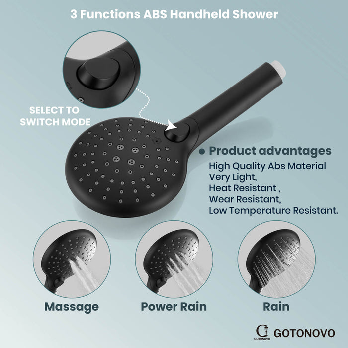 gotonovo Shower System with Handheld Spray Wall Mount ABS Pressure Balance Valve Rain Shower Head System Set Hot and Cold Water Modern Bathroom Rainfall Shower